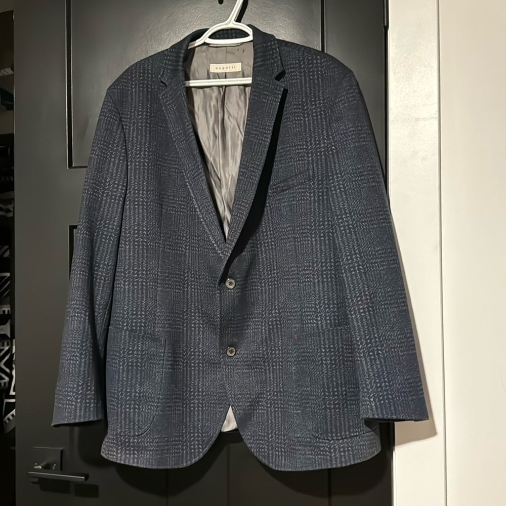 Bugatti Navy and Grey Plaid Button Front Blazer Jacket
